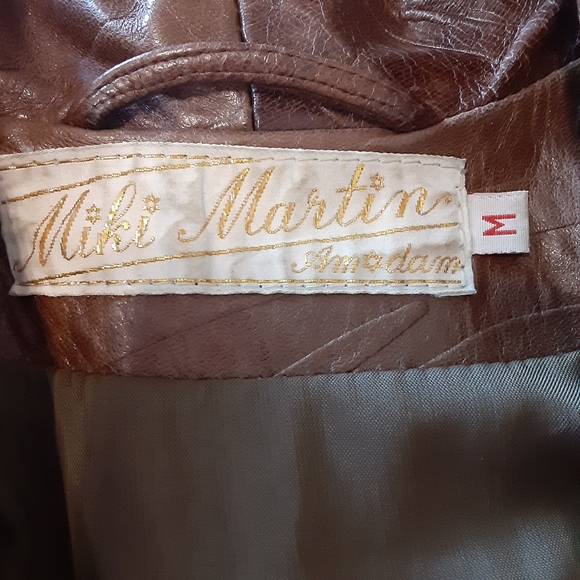 💥SALE💥 Vtg Miki  Martin Dolman Sleeve Brown Leather Batwing Aviator Jacket Med - Picture 10 of 17